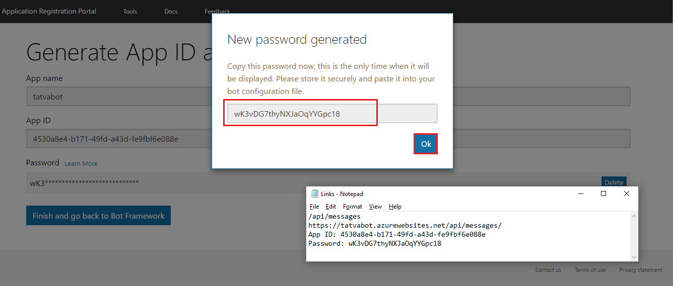 Copy and securely store the password Copy and securely store the password