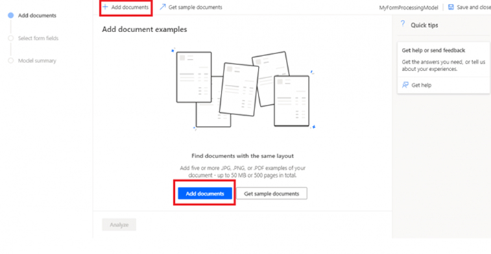 select add documents option
